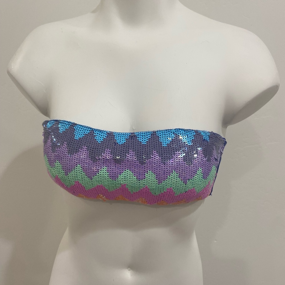 Victoria's Secret Strapless Sequin Bandeau Bikini Swim Top Size S Blue